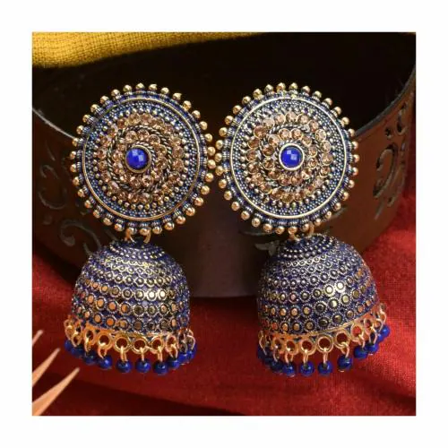 Antico Trditional Ethnic Long and Layered Blue color Oxidised Earrings for Women