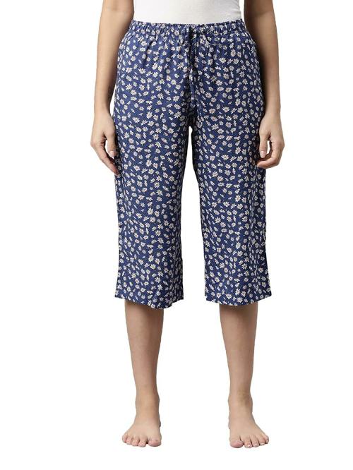 GO COLORS Store Women Blue Printed Viscose Capris
