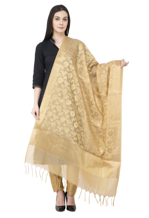 A R Silk VNS Jaal Fancy Dupatta Golden Color Dupatta/Chunni