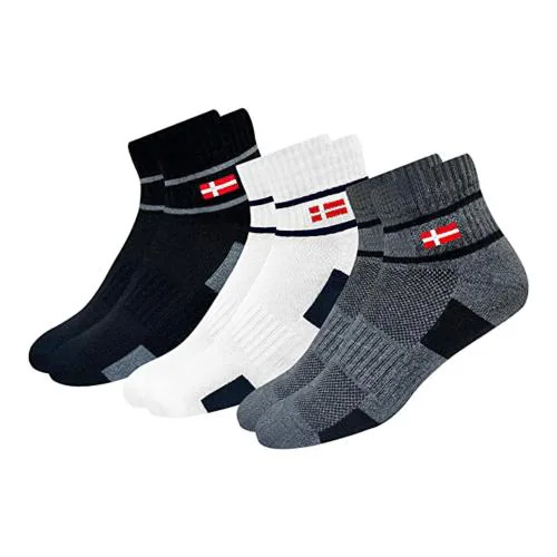 KOPNHAGN Vintage Stripes Men's Premium Cotton Cushion Sports Socks, Pack of 3 (Free Size, BLACK, GREY, WHITE)