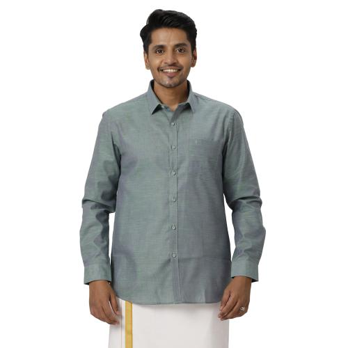 RAMRAJ Men Mineral Green Solid Full Sleeves Traditional Formal Shirt