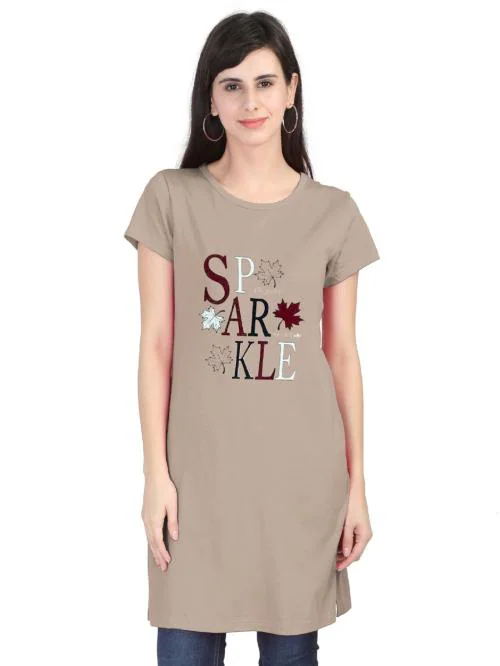 KAFF Womens Longer Length Pink T-shirt-100%Cotton- Side Vents