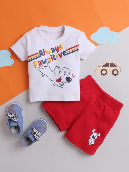 Whaou! Kids Boys Cotton Printed White and Red Colour Top Shorts Set | Boys Dress | Baby Boy Dress | Infant Dress | Kids Wear | 3 month to 2 years