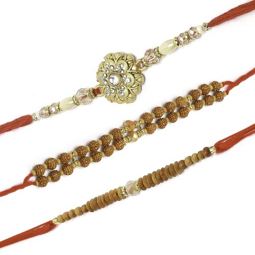 Buy Flower shape Kundan Studded Rudraksh Wooden Beads Stringed Thread