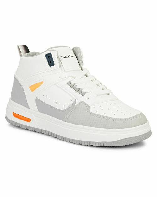 Mozafia CH MING PU White Grey Lace up Sneakers For Men