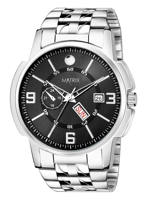 Matrix Timepiece Black, Blue, White Dial, Day & Date Functioning, Stainless Steel Strap Analog Watch For Men & Women