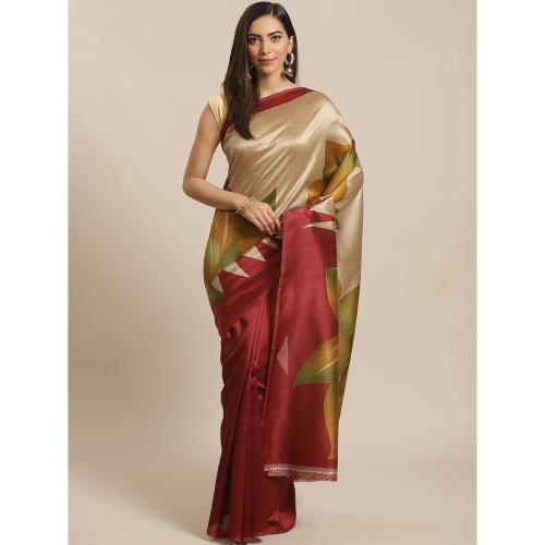 Grubstaker Maroon Mysore Silk Saree