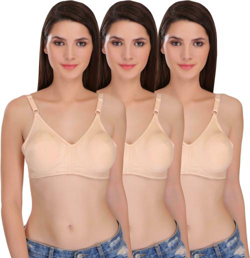 Featherline Women Beige Polycotton Pack of 3 Minimizer Bra ( 32D ) |Seamless |Full Coverage |Non Padded |Poly Cotton |Everyday |Skin |Minimizer Bra |B, C, D Cup