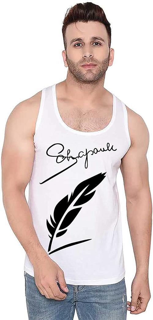 THALASI Mens Sando Stylish Printed Baniyan,ganji- mens sando for gym(White Sando, X-Large)