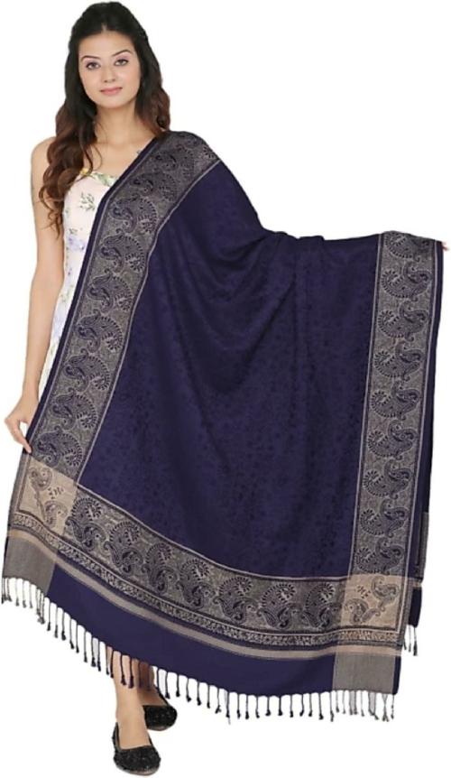 BRAID N CORD Women Dark Blue Applique Polyester Blend Shawl (XL)