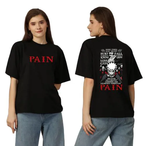 Anime t Shirt for Men and Women Oversized Pain Naruto T-Shirts Round Neck Tshirt Black Half Sleeves Pure Cotton
