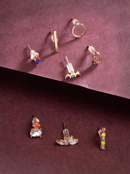 Scintillare by Sukkhi Unique Style Gold Plated Multicolor Crystals Stones Studs Combo Earring for Women & Girls Stylish Fashion|8 Earrings|CBE106657