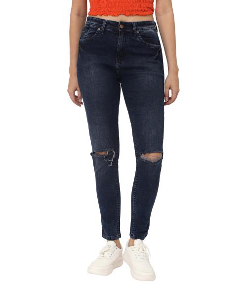 Reelize - Ripped Jeans For Women High Waist | Single Button High Waist | Normal Fit , Ankle Length | Ideal For Party / Office / Casual Wear | Blue | Size 28