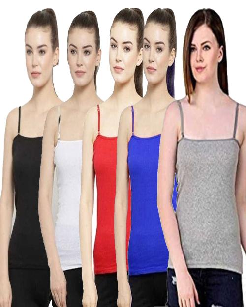 Snappy Dresser's Cotton Slips / Snaghetti for girls in White, Black, Red, Blue & Grey pack of 5