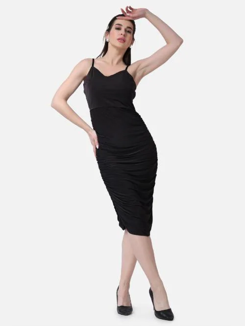Buy Popwings Women Partywear Black Solid Midi Length Pleated