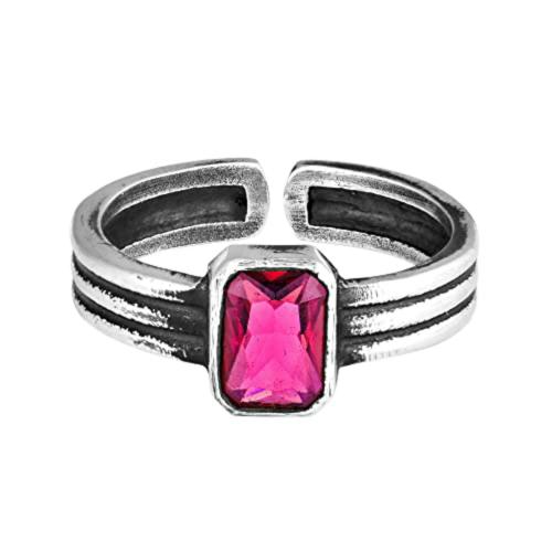 Giva Sterling Silver Adjustable Oxidised Silver Fuchsia Ring