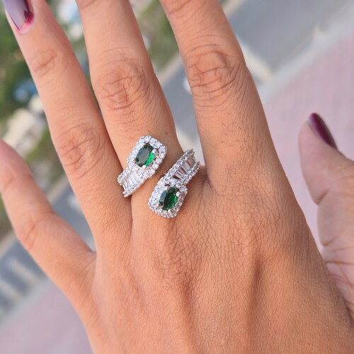 BEADPUNK's emerald green American Diamond finger wrapping Adjustable Ring For Women and Girls | Finger Ring|