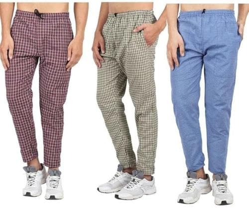 AWALA FASHION Mens Cotton Checkered Pyjama for Night Wear, Relaxation and Sleep (Pack of 3)(Red,Yellow&Blue)
