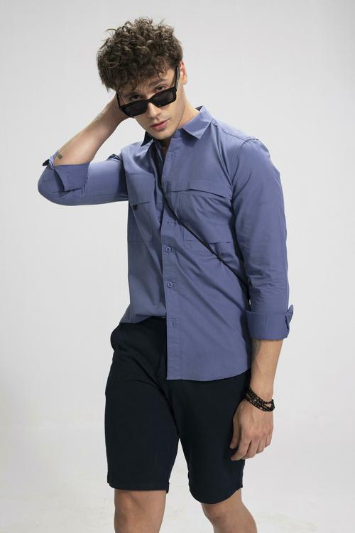 SNITCH Double Patch Pocket Blue Shirt Mens Shirt