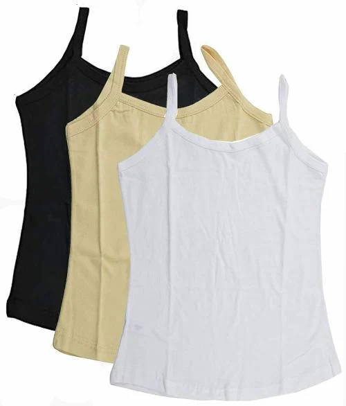 Khwahish Premium MultiColor Color Camisole Slips for Girls ( Combo Pack of 3, MultiColor Color, 13-14 Years )
