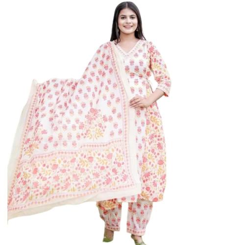 MAERIN Floral Printed Cotton Afgani Suit With Pant and Dupatta For Women and Ladies