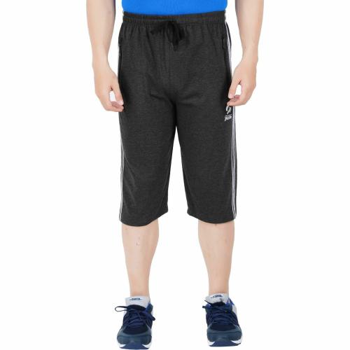 Guide Men Black Solid Pure Cotton Three Fourths Shorts (L)