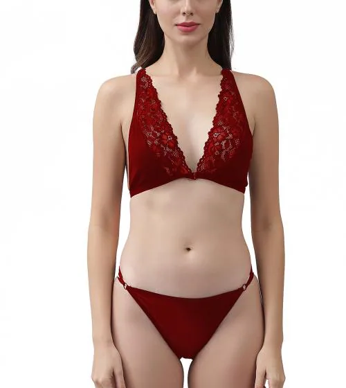 Mesua Ferrea Lace-Up Women's Hot Sexy Non-Padded Bridal Lingerie or Bikini Set for Honeymoon, Nightwear, and Special Occasion