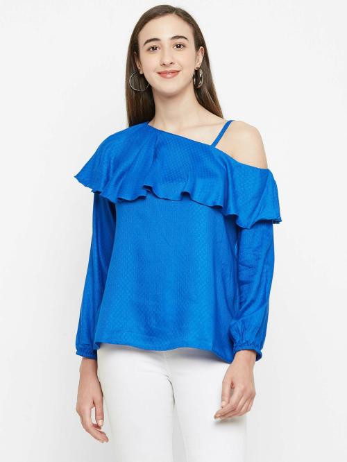 109F Women Blue Self Design Viscose Top
