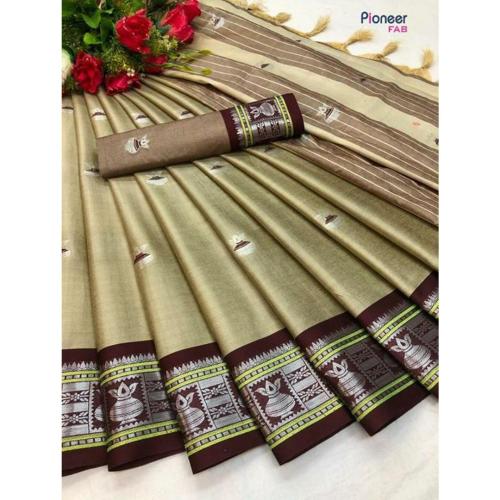 Grubstaker Beige Colour Cotton Embellished Saree