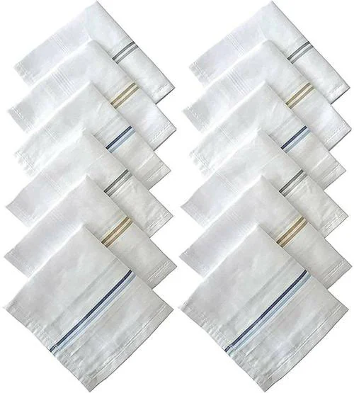 Plus Cart| HANKY| RUMAL| HANDKERCHIEF| White Handkerchief For Men XXL (Pack Of 12) | 15 Inch Complete Face Cover Handkerchief Men's Cotton Striped| Comfortable and Convenient for Long Hours||XXL|KING SIZE|