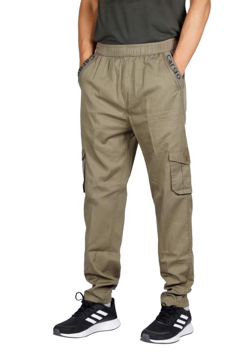 A. KARTAVYA GARMENTS Men Regular Fit Elasticated 5 Pocket With Side Pocket Cargo Trackpant (Khaki) Size:-4XL