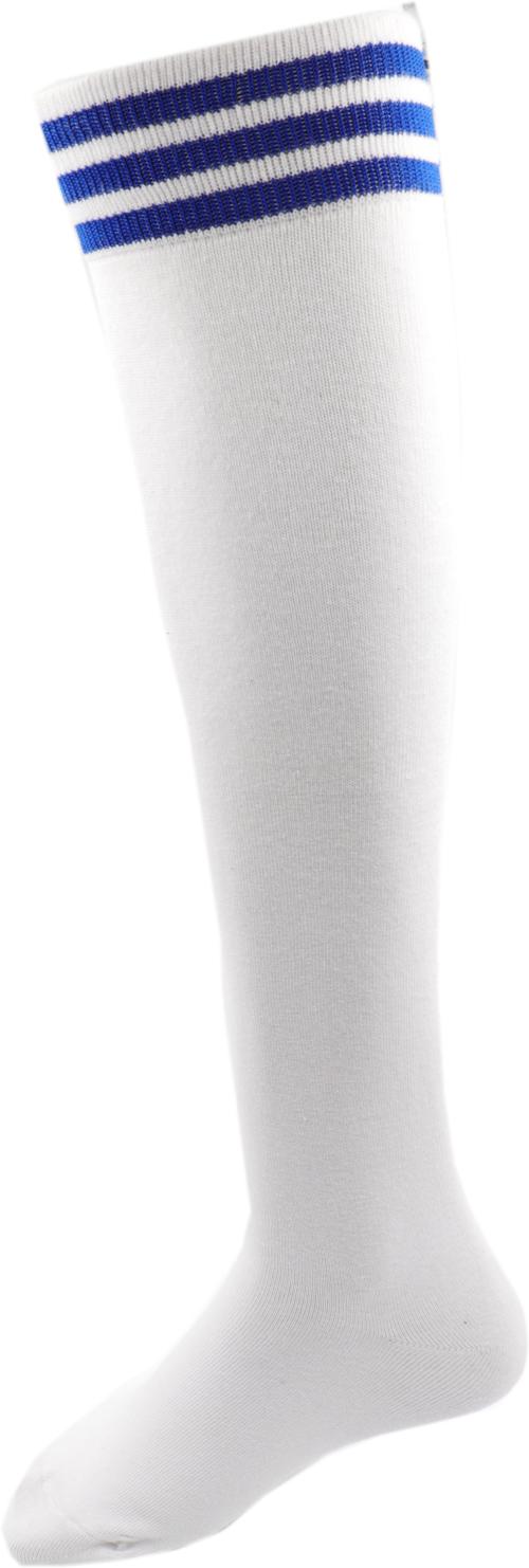 RC. ROYAL CLASS Women Striped Cotton Thigh High Stockings (Pack of 1 Pair) (White-Royal Blue)