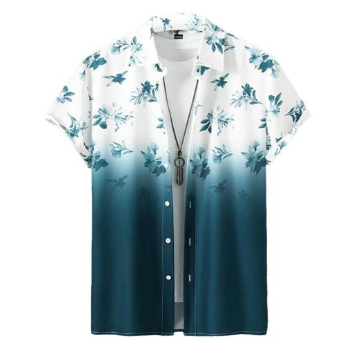 Ayush Creation Men White, Teal Printed Lycra Classic Collar Short Sleeve Regular Fit Casual Shirt (L)