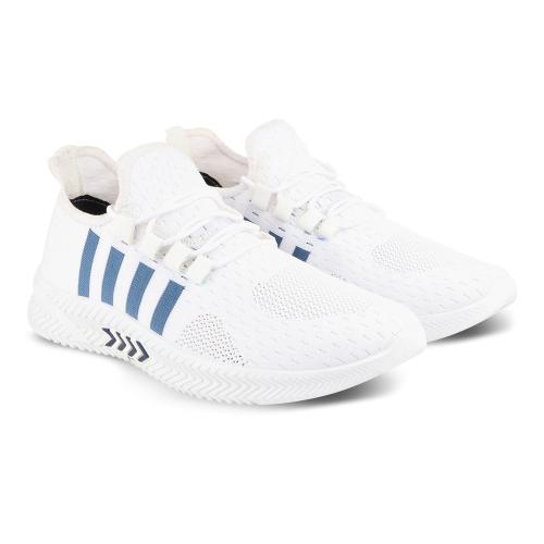 SFR STRIKER 01 Sports | Casual Lace up Running Training Gym Lightweight White & Tea Blue Shoes for Men's