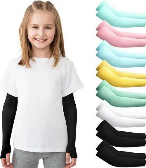 INFISPACE Girl's Arm Sleeves Pure Cotton Solid Kids's Protection from Sun & Dust| 11 to 12 Years Random Colors (Pack Of-5)