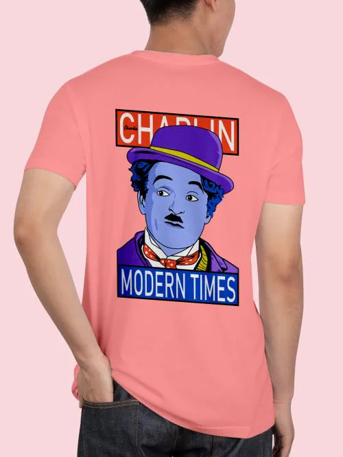 BLISSINK Carli Caplin Front And Back Printed Coral Cotton Tshirt for Men