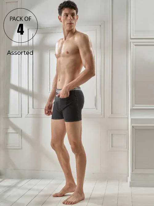 Lux Venus Men's Assorted Solid 100% Cotton Pack of 4 Trunks