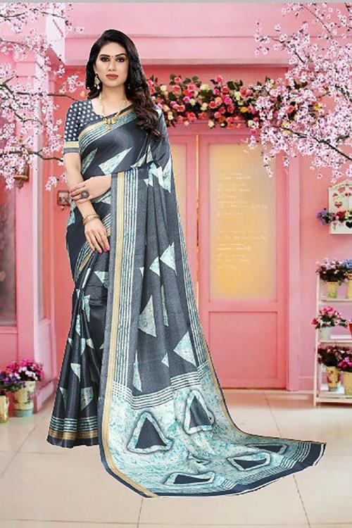 Gugaliya Women Grey Khadi Silk, Art Silk Saree