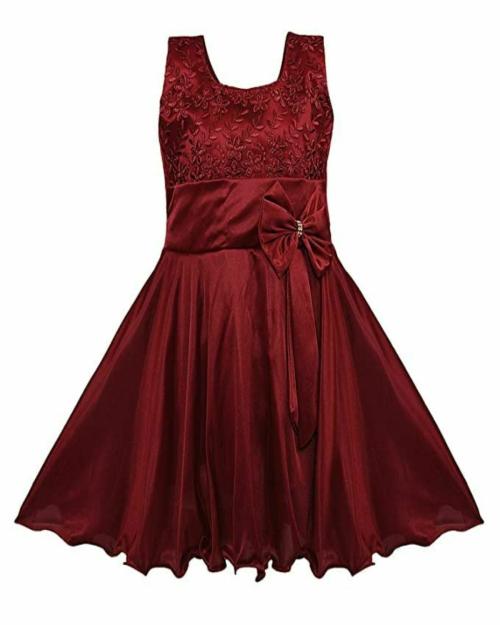 Wishkaro Girls Red Solid Lycra Blend Single A-line Dress