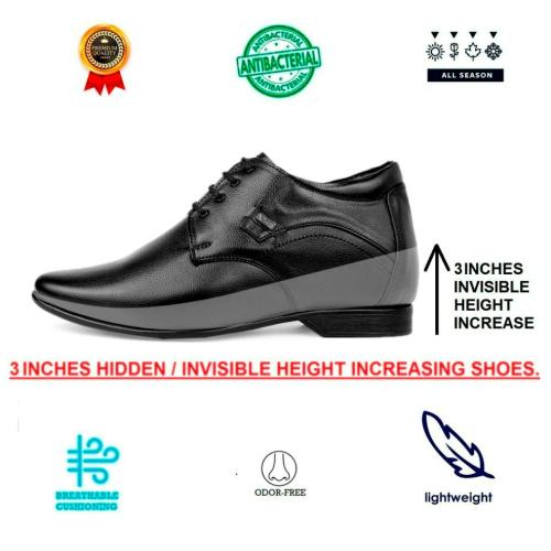 Bxxy Black Men's Hidden Height Increasing Formal Derby Shoes