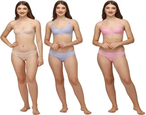 Dhandai Fashion Women's Lingerie Set Babydoll Swimwear Hot Nighty Wedding Night Bra Panty Set Combo 3 Sets DAZ-BindiyaSet(CB_1-3)Skn-Sky-Pnk-30