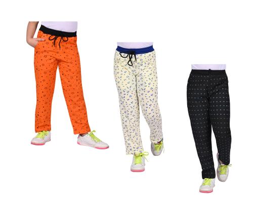 KAYU Girls Cotton Printed Lower Track Pant (Pack of 3)
