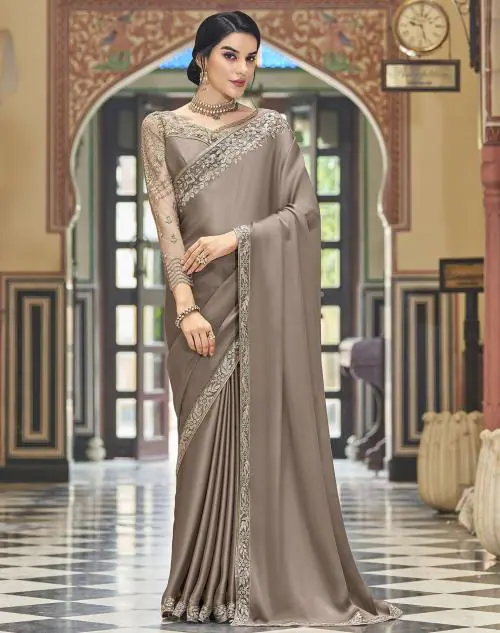 Satrani Satin & Silk Brown Color Saree with Blouse piece | sarees for Women| saree | sarees