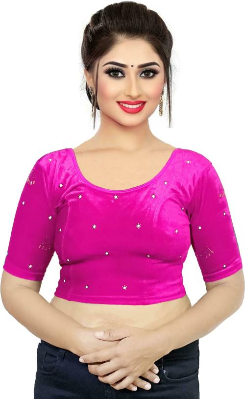 PU Fashion Women Pink Embroidered Velvet Blouse