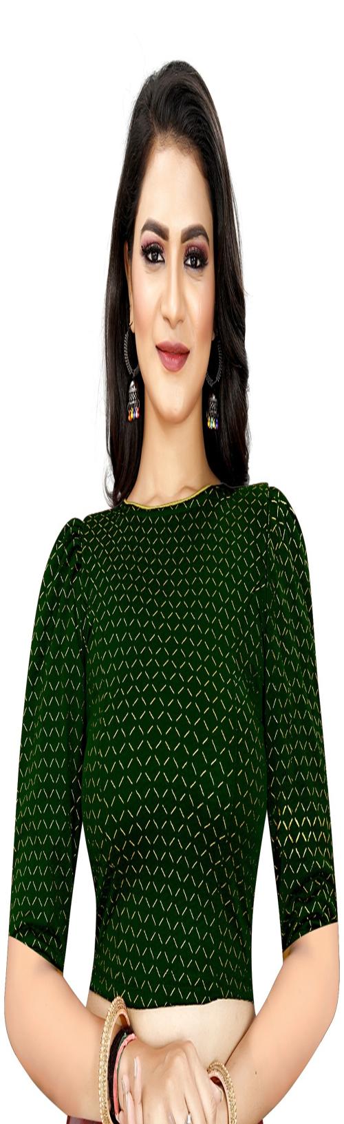 AAYRISHA Women New Half Puff Style Sleeve Checks Golden Printed Cotton Blend Green Designer Blouse