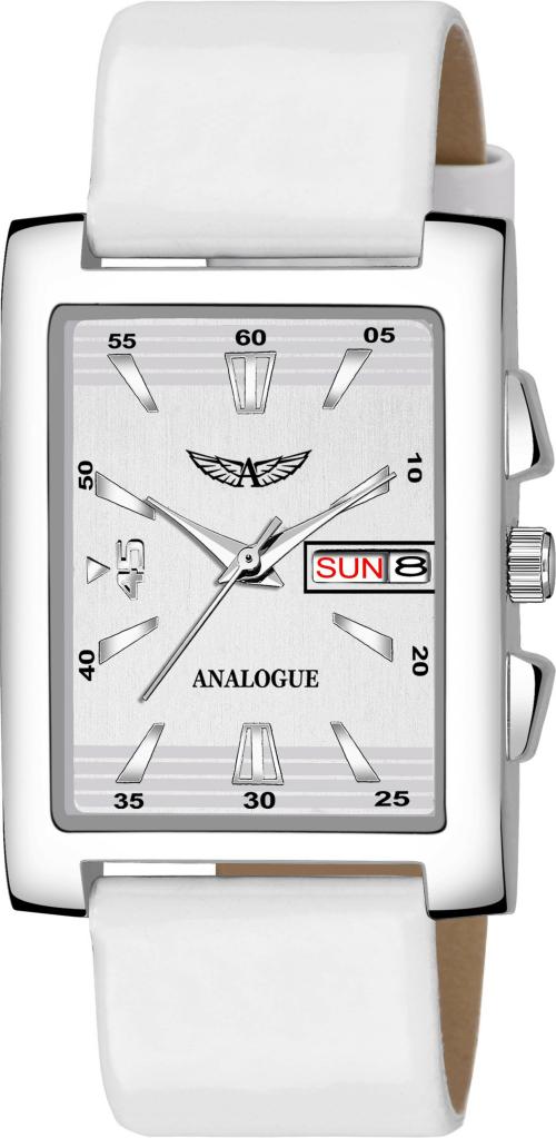 Analogue Analog White Dial White Strap Watch For Boys (Anlg-447-White-Wht-Sq-Dd)