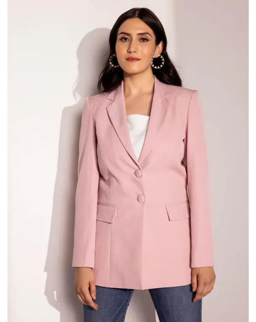 Mans Fab Solid Single Breasted Formal Women Blazer ( Light Pink - S )