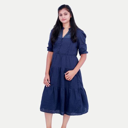 Rad Prix Women Navy Blue Midi Dress With Lace Detailing