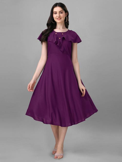 Parnavi 14 kg Rayon Fit and Flare Purple Dress for Women