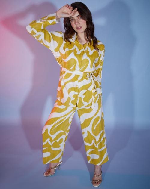 BuyNewTrend Yellow Rayon Women's 2 Piece Dress|Long Shirt and Wide Leg Pant|Co-Ord Set